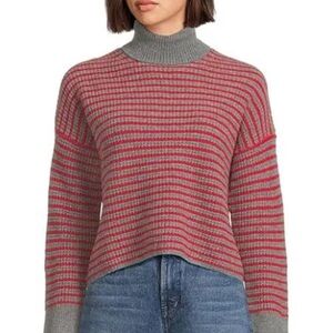Madewell Red and Gray Striped Turtleneck Sweater